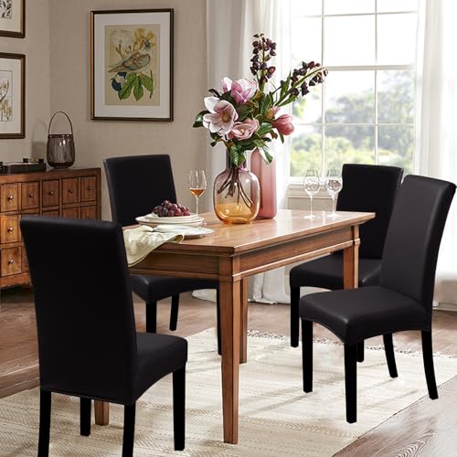 Fhberni Waterproof Dining Chair Covers - Solid Oilproof PU Leather Chair Covers 6 Pack, Stretch Protector for Kitchen & Dining Room (Dark Brown, 6PC) by Fhberni - Image 3