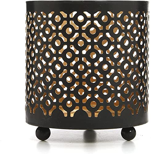 Hosley H63839ON Set Of 2 Black (Gold Inside) Metal Jar Holder Candle Sleeve 4.5 Inch High. Votive, Tea Light Lanterns Ideal Gift thumb #3
