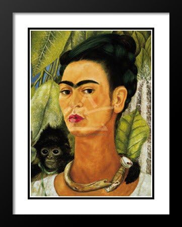 Frida Kahlo Framed and Double Matted Art Print 29x25 "Self-Portrait with Monkey, 1938"