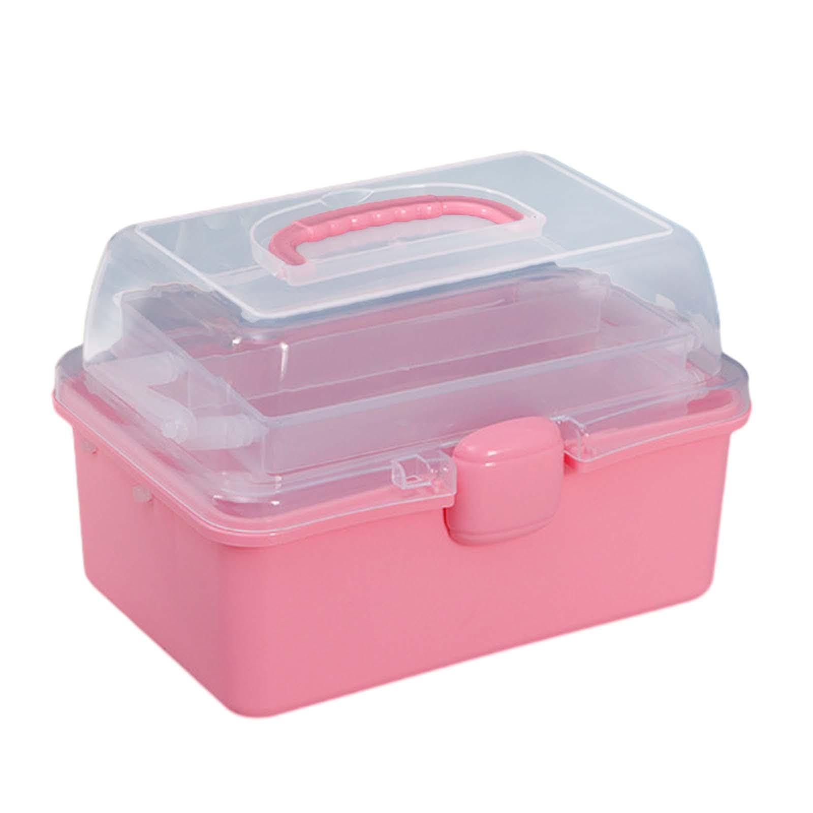 WOVEBIUS Organiser Storage Case Home Organization Multifunctional Clear Storage Boxes Pink,20x15x13cm
