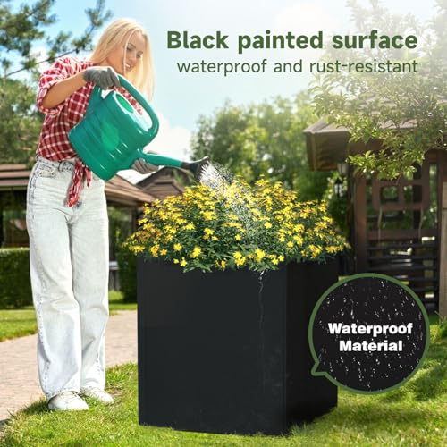 Steel Planter Box-20\"x20\"x20\"-Large Square Planter Box-Outdoor Indoor-Cube Steel Planter Heavy Duty Black Metal Planter Flower Pot Commercial Residential for Home Garden Porch Hotel Patio
