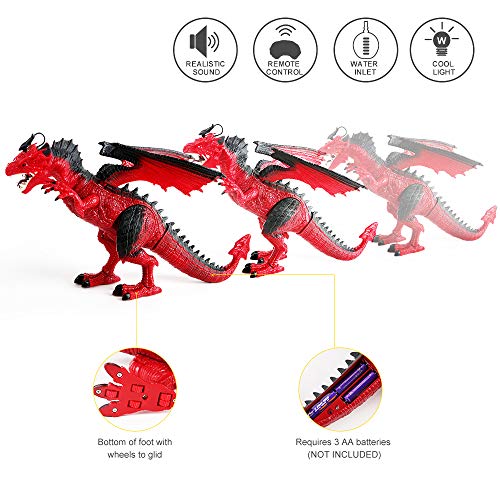 Remote Control Dinosaur Figures Rc Walking Dinosaur Looking Large Size With Roaring Spraying Light Up Eyes Dragon Toy Gifts For Kids Boys Girls (Red) #TOP7