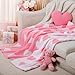 FuWeave Heart Pillow Blanket and Pillow Set Include 50 x 60 Inch Double Sided Pink Flannel Blanket and Heart Shaped Plush Throw Pillows for Home Living Room Bed Couch Sofa Decor Lover Gifts