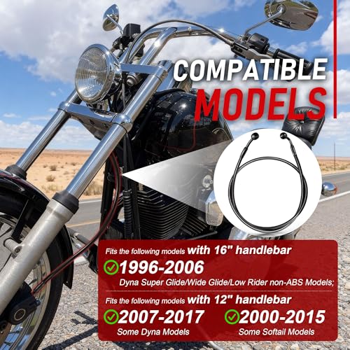Image of 48.9 inch Total Length Dyna Softail Front Brake Line Hydraulic Hose Black Vinyl Steel Braided for 1996-2006 Some Dynas 16 inch bar, 2007-2017 Dyna 12 inch Bar, 2000-2015 Softail 12 inch Bar