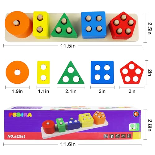 Pebira A15ST Montessori Toys For 1 To 3-Year-Old Boys Girls Toddlers, Wooden Sorting & Stacking Toys For Toddlers And Kids Preschool, Educational Toys, Color Recognition Shape Sorter thumb #7
