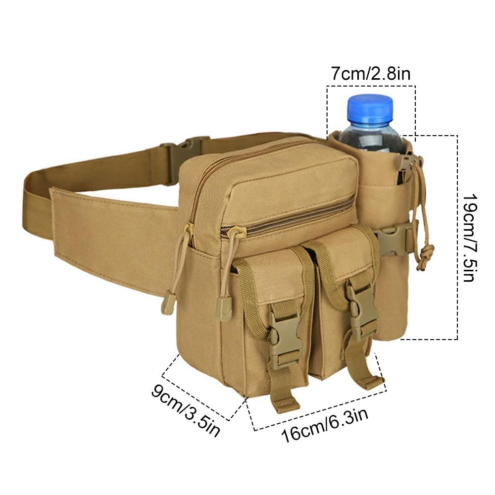 Hiking Waistpack,Waterproof Molle Hip Belt Bag w/Water Bottle Holder for Outdoor Cycling Hiking Climbing, Khaki - Image 4