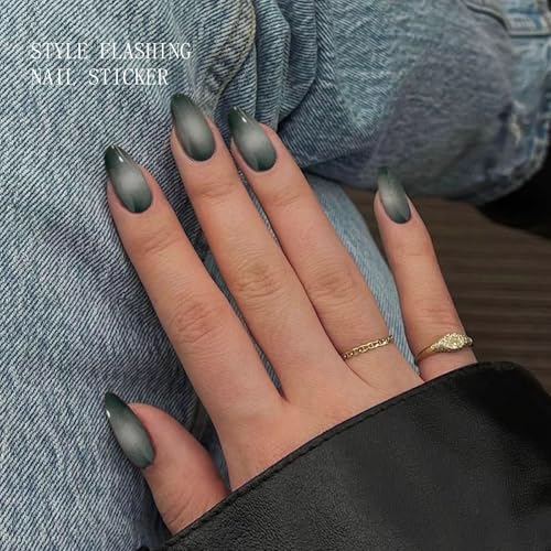 JMEOWIO Nagelfolie UV Härtend Grün Grau Farbverlauf UV Gel Nail Strips Nagelsticker Nagelaufkleber Nail Art Dekoration Nageldesign Zubehör
