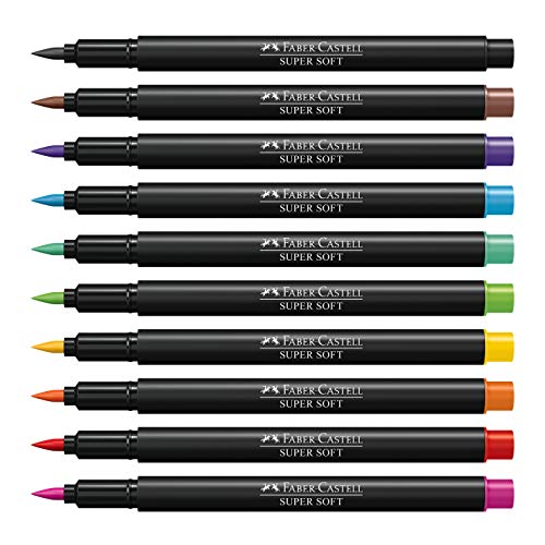 Caneta Ponta Pincel, Faber-Castell, Supersoft Brush, 15.0710SOFT, 10 Cores