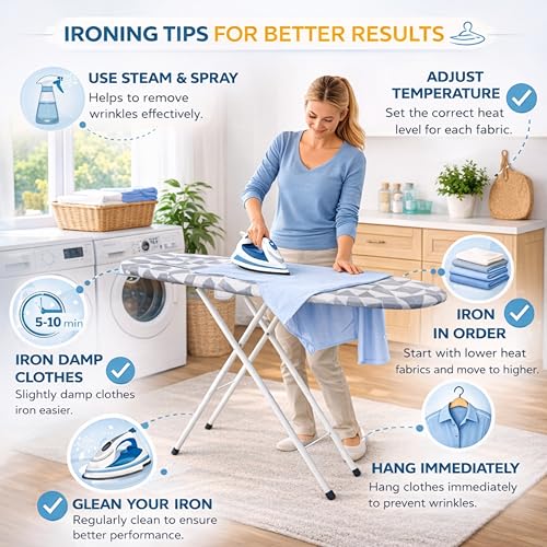 Image of JIALTO Vertical Ironing Board with 16 mm Metal Bracket, Adjustable Height Stand, Pure Cotton Cloth Cover, Foldable Iron Board for Home (Rhombus, A0-1 - 111 L X 30 W CM)