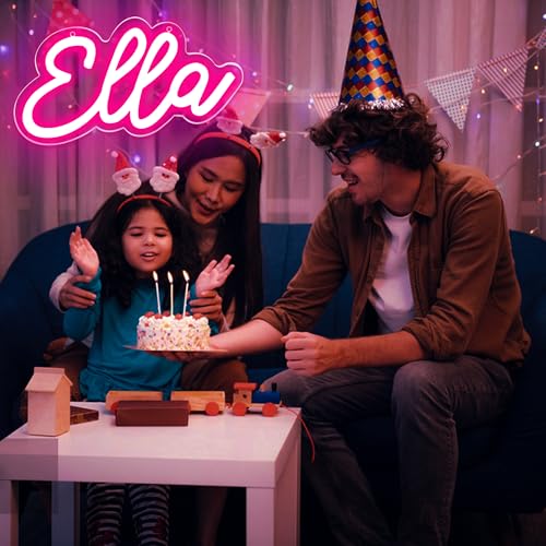 Image of Ella Name Neon Sign for Wall Decor,LED Ella Name Neon Light for Kids Bedroom,Birthday Party Decoration,Neon Sign Ella for Wall Decor,Ella Birthday Decor for Girs,Size 9 * 4.7 inch(JTLD016-8)