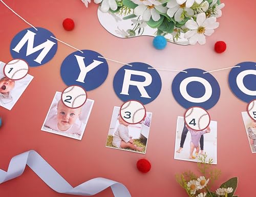 Image of Rookie Of The Year 12 Photo Banner,Baseball First /1st Birthday Decoration