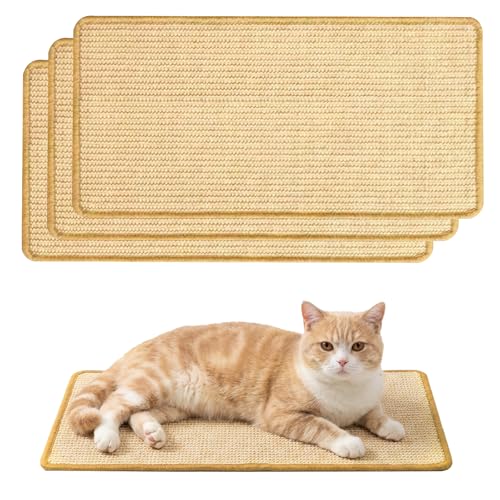Cat Scratching Mats 3 Pcs Natural Sisal Cat Scratch Mat 50 x 25 cm Horizontal Cats Floor Scratching Pad Rug Hempcardboard Grinding Claws Sisal Board for Sofas Carpets Walls