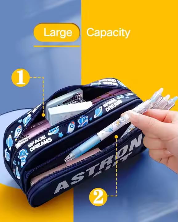 Image of DEOXY Canvas Big Capacity Pencil Pen Case Office College School Large Storage High Capacity Bag Pouch Holder Box Organizer Light Blue (Astronaut)