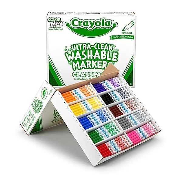 Crayola BIN588211 Ultra-Clean Washable Markers Classpack, Fine Line, 10 Colors, Pack of 200