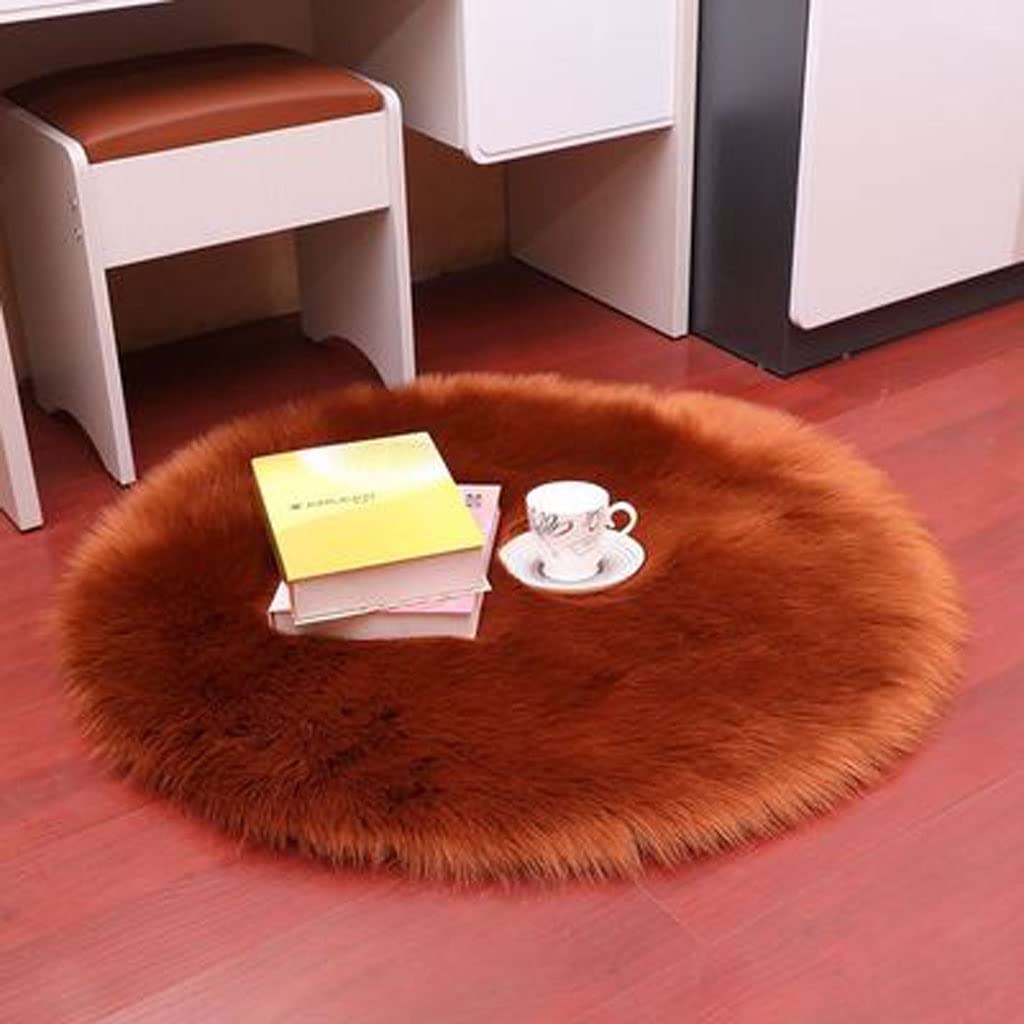Dywan do Salonu Imitacja wełny dywan okrągły dywan mata podłogowa pluszowy dywanik do salonu Dywanik Dywany (Color : Bruin, Size : 80cm)