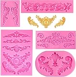 Pofflujent 5 Pcs Baroque Silicone Molds Baroque Style Curlicues Scroll Lace Fondant Silicone Mold Scroll silicone Baroque Mold Relief Flower Lace Mould for Wedding Birthday Cake Decoration