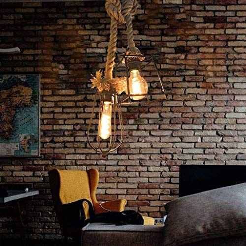 Lustre en corde de chanvre et finitions fer forgé noir de qualité - 3