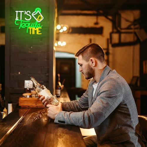 Image of It's Tequila Time Neon Sign Tequila Neon light For Wall Decor Bar Neon Light Up Sign Colorful Letter Led Neon Light For Bar Man Cave Pub Kitchen Mexican Restaurant Party Decoration