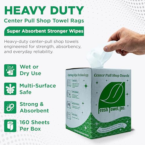 Image of Fresh Towel Ultra Strong Center Pull Shop Towels, 300 Count, 9x12 Rags