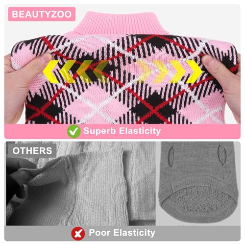 Image of BEAUTYZOO Large Dog Sweater, Plaid Knit Winter Clothes with Harness Hole