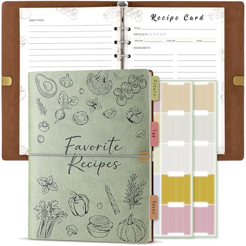 MOOROL Blank Recipe Book Binder to Write in Your Own Recipes Water Proof Leather Recipe Journal Notebook Make your Own Favorite Cookbook(Sage Green)