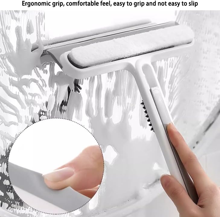 2 in 1 All-Purpose Stainless Steel Shower Squeegee for Shower Glass Door with Adhesive Hook, Bathroom Cleaner Tool Household Window Mirror Squeegee for Glass Doors, Cleaning Tile Wall, Car