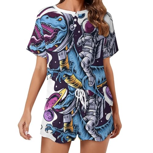 Pyjama dinosaures de l'espace femme vêtement de nuit ete sleepwear léger