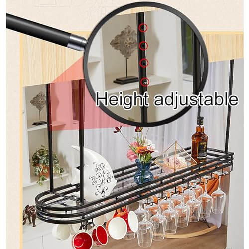 Porte-bouteilles mural en métal noir 100x25cm, range-bouteille avec range-verre - 5
