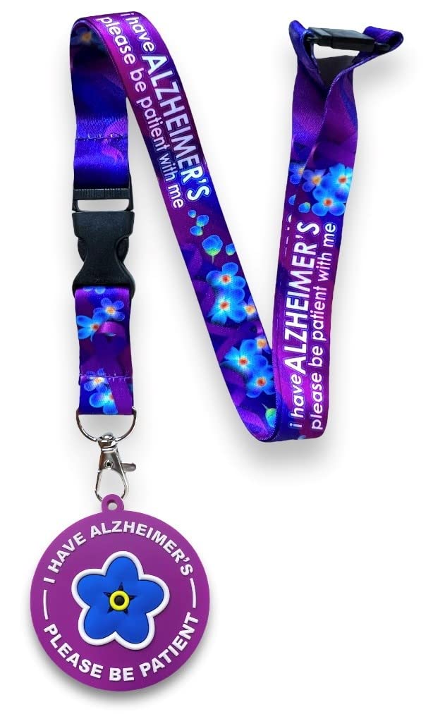 Alzheimer's Awareness Lanyard - Purple Floral Forget Me Not Flower Lanyard with Lobster Clasp