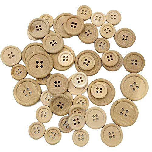 Vikenner 50 Stück Handmade Knöpfe Holz 4 Löcher 15mm 20mm 25mm Runde Holzknopf zum DIY Basteln Nähen Handwerk Deko Nähen Knöpfe Cover