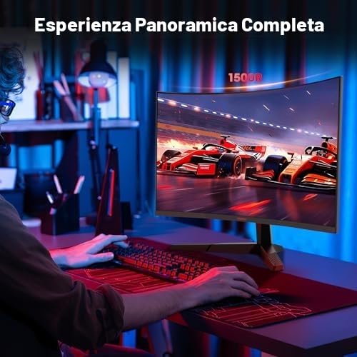 Monitor Gaming 27 Pollici, Curvo 1500R 2560X1440 (QHD), 180HZ 1ms Mornitor, DCI-P3 90%, Pannello ultra Sottile, Inclinazione Regolabile, Supporta HDMI/DP - Monitor - Immagine 4