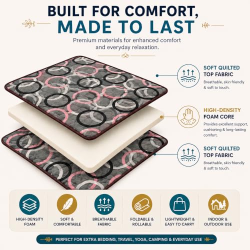 Image of K25 Cotton Floor Bed Mattress with High-Density Foam for Extra Bedding | Lightweight Reversible Portable Rolling Mat for Travel Yoga Outdoor & Camping (Size: 72x48x0.8 Inch, Multicolor)