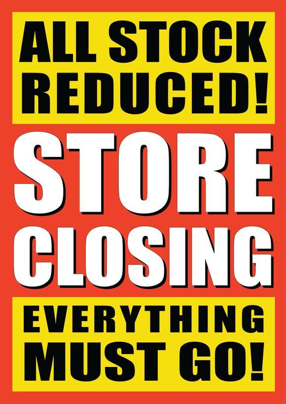 ALL STOCK REDUCED! STORE CLOSINGPrinted Sale Posters Window Display Sign/BANNERS/Advertising Business Shop Sign Shop Display Window Banner Reusable Posters Size A1 (1 X ALL STOCK REDUCED POSTER)