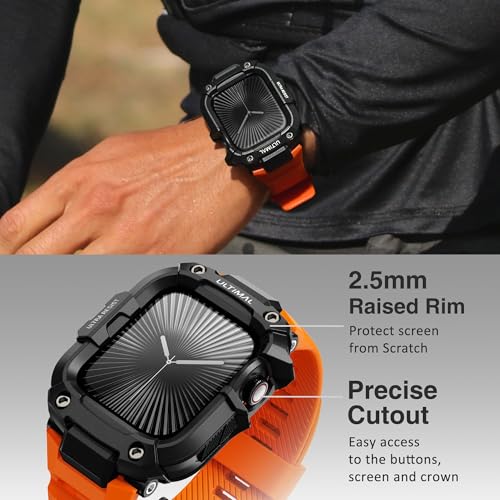 Image of ULTIMAL Rugged Band with Case for Apple Watch 46mm, Military-Grade Shockproof Protective Strap for Men, All-in-One Outdoor Sport Watch Band Compatible with iWatch Series 11 /10 (Orange)