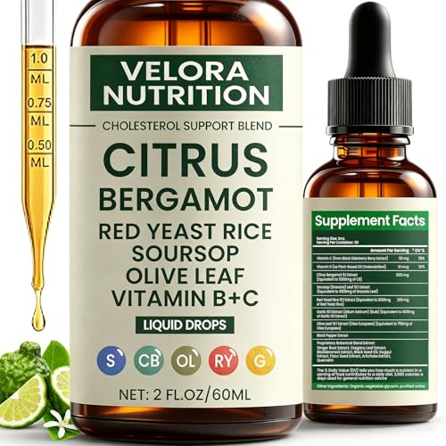 Velora Nutrition Red Yeast Rice Cholesterol Cleanse Citrus Bergamot Red Yeast Rice Cholesterol Cleanse | with Citrus Bergamot Soursop Olive Leaf & Vitamin C+D - 2 FL.OZ (1PCS)