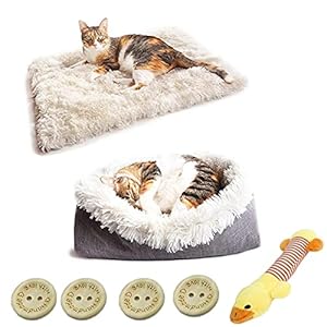 Hugomm Katzenbett Matten Hundebett Waschbar selbstwärmend 2-in-1 Haustierbetten für mittelgroße kleine Hunde Plüsch flauschig Katzensofa Kunstfell Katzenkissen Bett mit extra Bonus Geschenk (White)