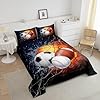 Football Bedding Set Baseball Full Size Comforter Sets Basketball Bedding Soccer Comforter with 2 Pillow Case, Sports Themed Room Decor for Boys Kids Teens, Fire and Ice Decoratives 3 Piece, Cozy #3