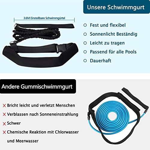BOOSTEADY Schwimmgurt für Pool 3.6M Einstellbare Schwimmwiderstand Gürtel Schwimmhilfe Schwimmtrainer Gürtel Leine für Kinder Erwachsene