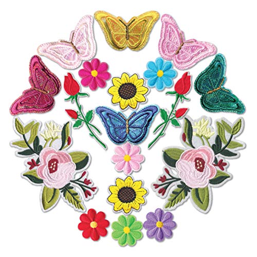 Heyazea 18Pcs Cute Butterfly Flowers Embroidered Iron On Patches Colorful Sewing On Patches Appliques For Clothes Jackets Hats Backpacks Jeans; Kids Children Teens Girls Ladies; Roses Diy Crafts #TOP24