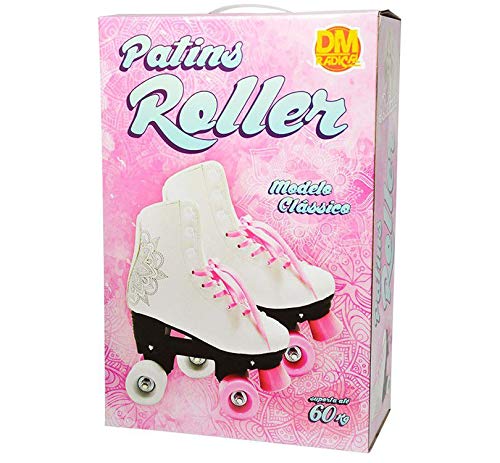 Patins 4 Rodas Roller Feminino Retrô Tamanho 38 Branco Classico (DMR5167-R38)