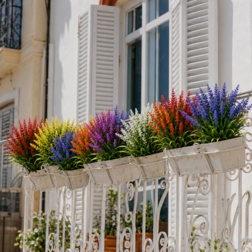 Flores artificiales de lavanda CECOMBINE resistentes a la intemperie exteriores 5