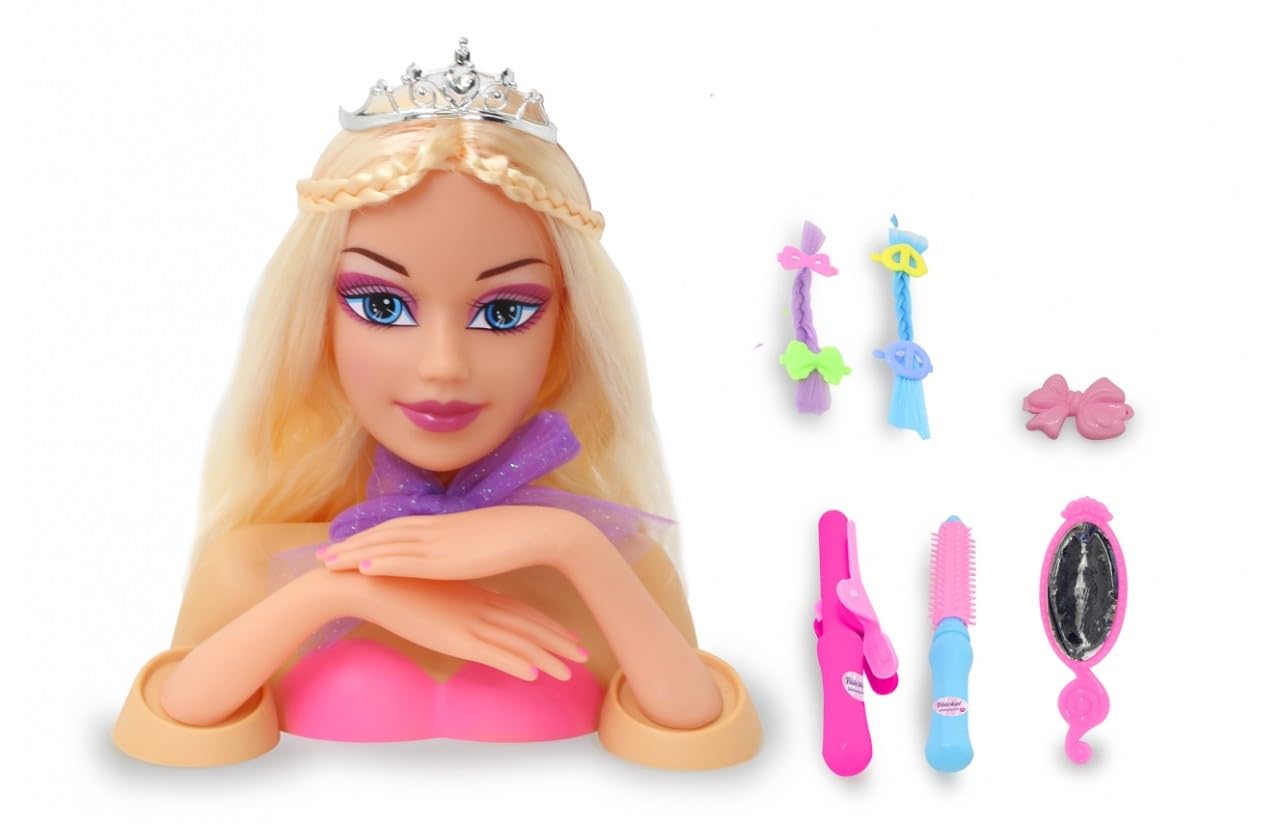 JAMARA 460618 Bella Styling - Set di 8 Teste per Acconciature alla Moda, Capelli Resistenti, promuove Fantastici Giochi di Ruolo, Accessori per Capelli Inclusi