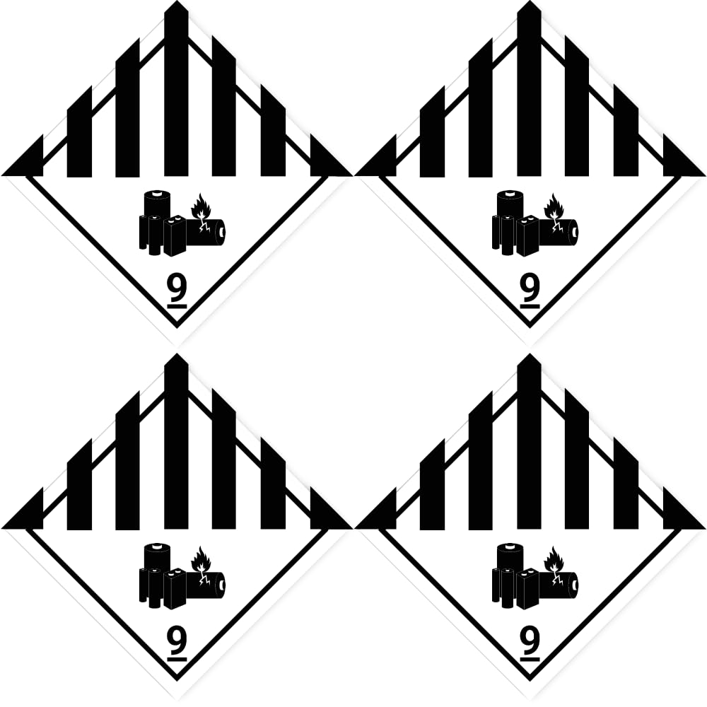 Havati Black Laminated Stickers: 100 X 100 Mm, Pack Of 4 - Hazardous Goods Class - Class 9A - Various Dangerous Substances And Items - Adr/Ghs/Dgr/Un Safety Pictogram