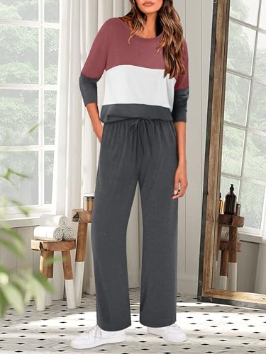 Magritta Lounge Sets for Womens 2 Piece Outfits Crewneck Long Sleeve Tops Wide Leg Pants Casual Travel Sweatsuit2