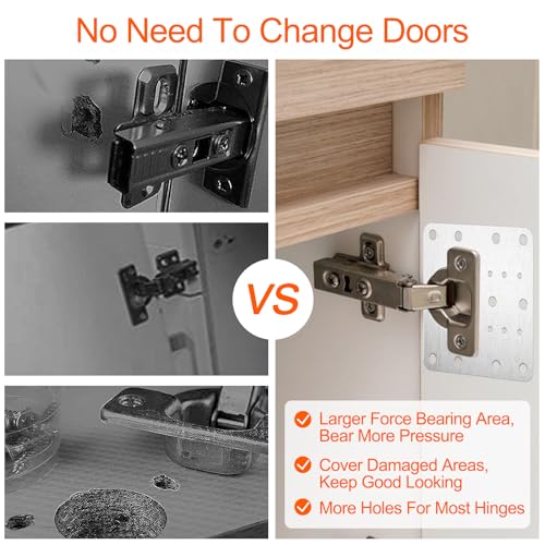 Lestiven 12 Stk reparaturstück für seitenscharnierplatte, scharnier reparaturset, schrankscharnier reparaturplatte, edelstahl scharniere reparatur platte, hinge repair kit, mit Loch und 72 Schrauben