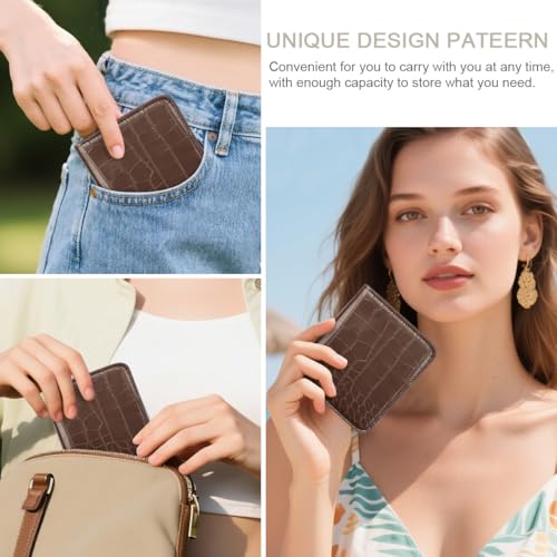 Image of Crocodile Wallets Women Small RFID Blocking Credit Card Holder | Luxury Alligator Faux Leather Thin Bifold Croc Womens Wallet Ladies Mini Purse with Coin Pocket, Coffee