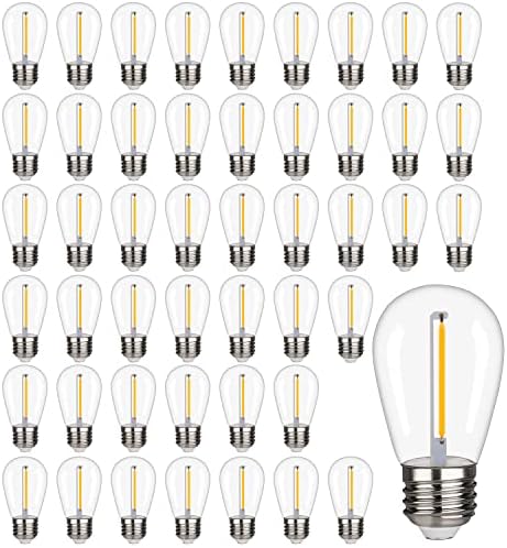 FUTIME 48 Pack S14 LED String Light Bulbs, 1W Shatterproof & Waterproof Outdoor Indoor Replacement Bulbs, E26 Base Edison LED Light Bulbs Warm White 2200K. (S14 48Pack)