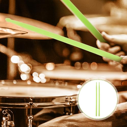 FRCOLOR 2pcs Baquetas fluorescentes verde luminiscente de nylon para batería y percusión, con sonido rico y efectos luminiscentes miniatura 7
