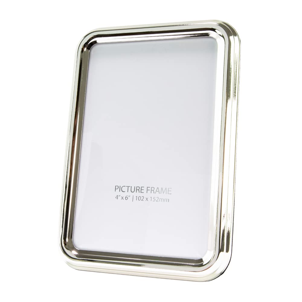 Happy Homewares Traditional Silver Plated Steel Metal 4x6 Photo Frame with Curved Bevelled Edges | Black Velvet Backing | Portrait or Landscape | Table or Wall