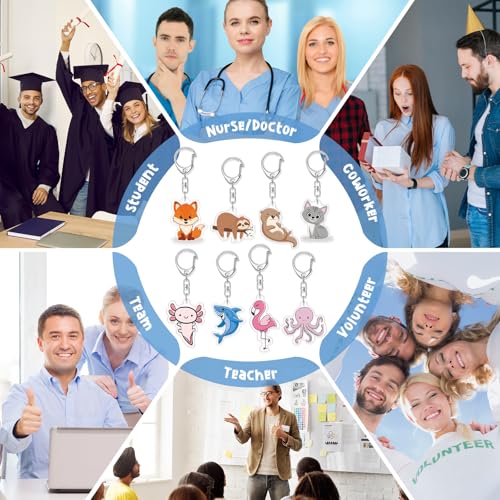 Image of Landical Positive Animal Keychains Bulk, Back to School | First Day of School Gift, Inspirational Cards, Acrylic Charms, Coworker Appreciation, Team Recognition, Group Handouts
